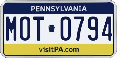 PA license plate MOT0794