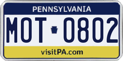 PA license plate MOT0802