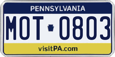 PA license plate MOT0803