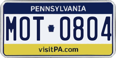 PA license plate MOT0804