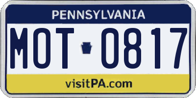 PA license plate MOT0817
