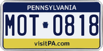 PA license plate MOT0818