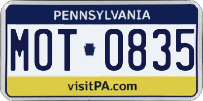 PA license plate MOT0835