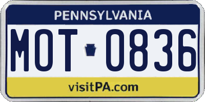 PA license plate MOT0836