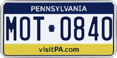 PA license plate MOT0840
