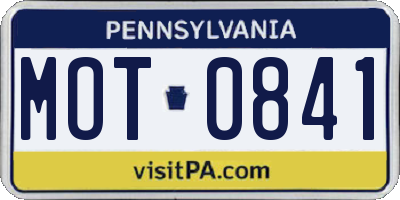PA license plate MOT0841