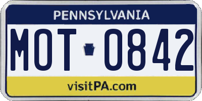 PA license plate MOT0842