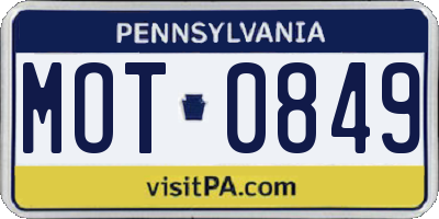 PA license plate MOT0849