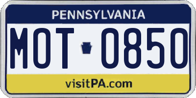 PA license plate MOT0850