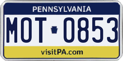 PA license plate MOT0853