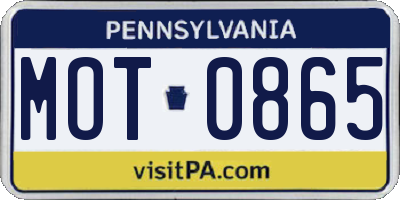 PA license plate MOT0865