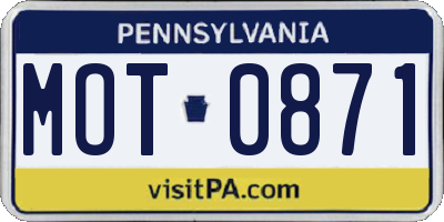 PA license plate MOT0871