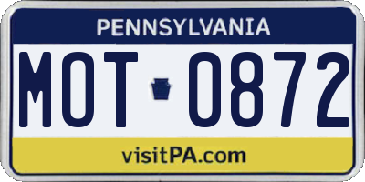 PA license plate MOT0872