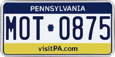 PA license plate MOT0875