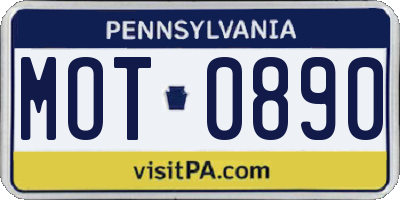 PA license plate MOT0890