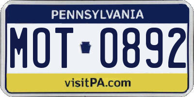 PA license plate MOT0892