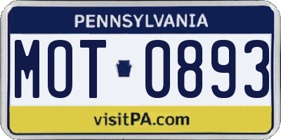 PA license plate MOT0893