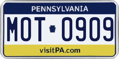 PA license plate MOT0909