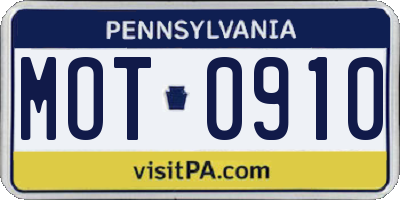 PA license plate MOT0910