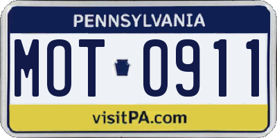 PA license plate MOT0911