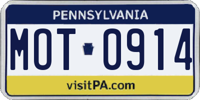 PA license plate MOT0914