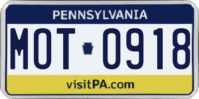 PA license plate MOT0918