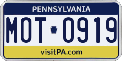 PA license plate MOT0919