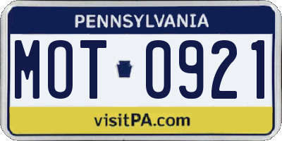 PA license plate MOT0921