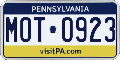 PA license plate MOT0923