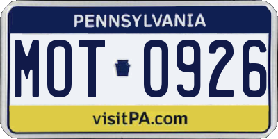 PA license plate MOT0926