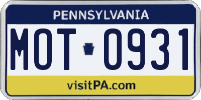 PA license plate MOT0931