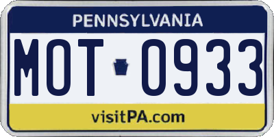 PA license plate MOT0933