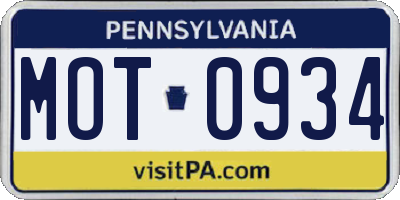 PA license plate MOT0934