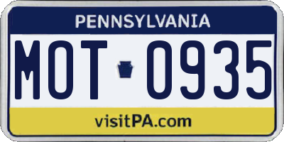 PA license plate MOT0935