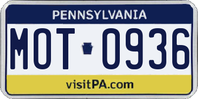 PA license plate MOT0936