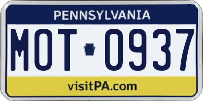 PA license plate MOT0937
