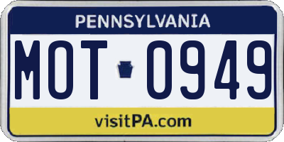 PA license plate MOT0949