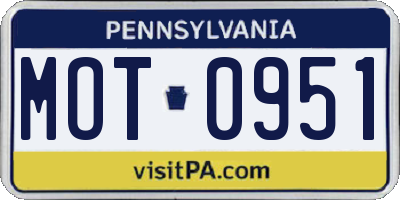 PA license plate MOT0951