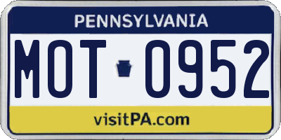PA license plate MOT0952