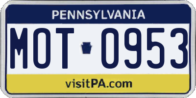 PA license plate MOT0953