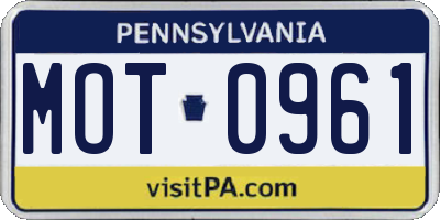 PA license plate MOT0961