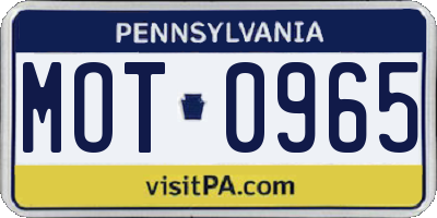PA license plate MOT0965
