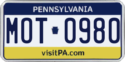 PA license plate MOT0980