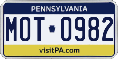PA license plate MOT0982