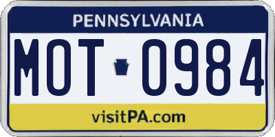 PA license plate MOT0984