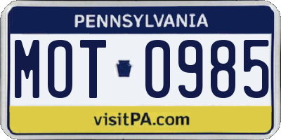 PA license plate MOT0985