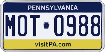 PA license plate MOT0988