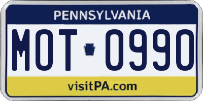 PA license plate MOT0990