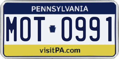 PA license plate MOT0991