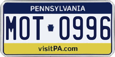 PA license plate MOT0996
